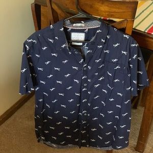 Button up short sleeve airplane pattern shirt